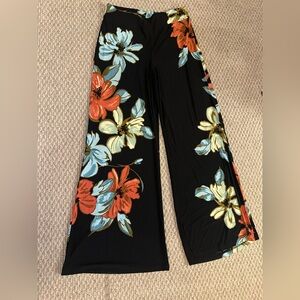Joseph Ribkoff Black Floral Wide-Leg Pull on Pants